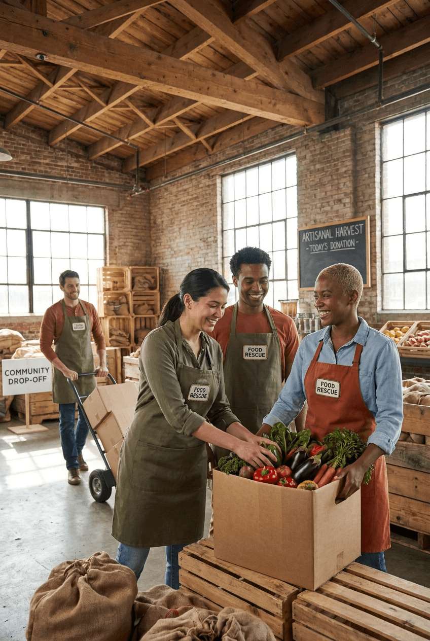 Food rescue — fresh donations being prepared for local food banks